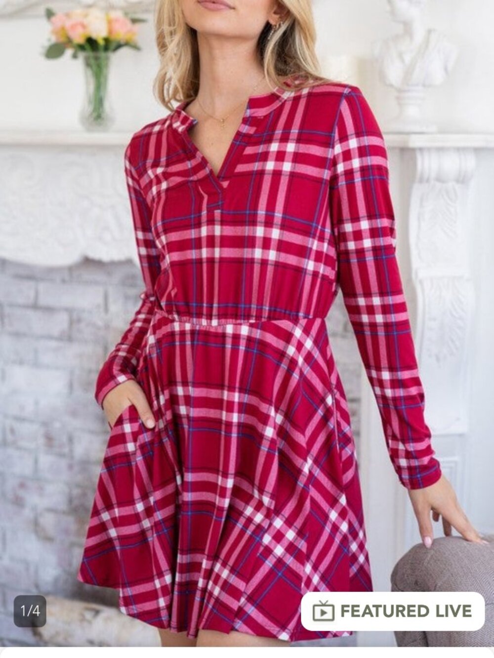 White Birch - Plaid Mini Dress with Built-In Shorts - Red - XL - NWOT